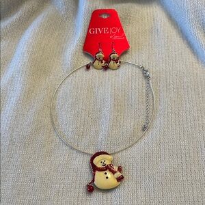 2015 Kim Rogers Festive Snowman Necklace Set - Red and White